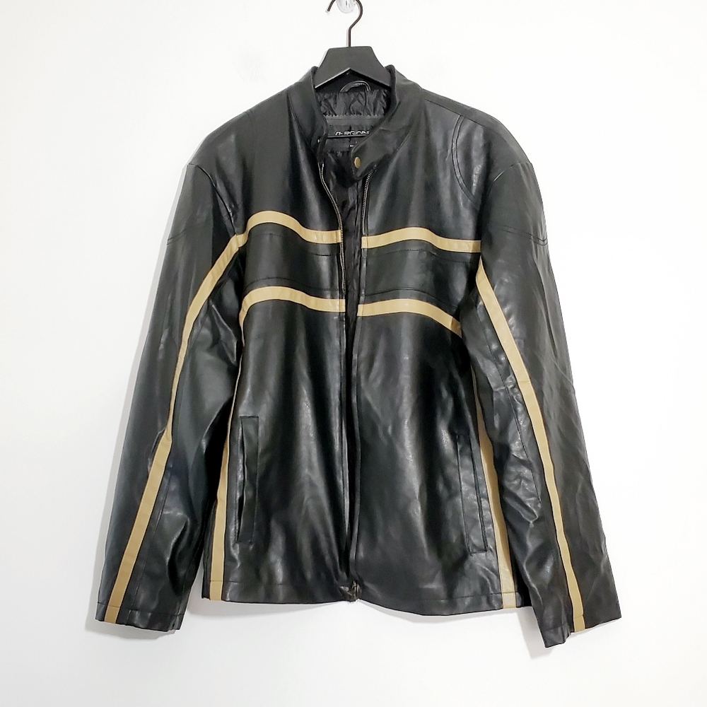 Retro striped leather mens motorcycle riding Jacket